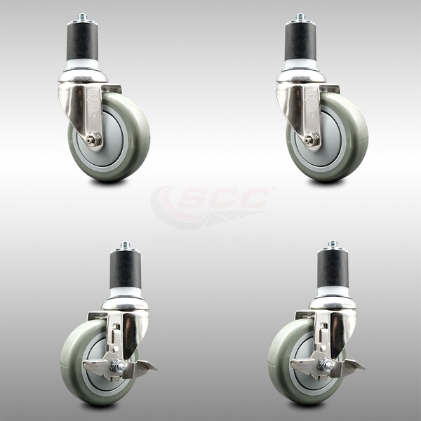 Service Caster 4 Inch 316SS Gray Poly Swivel 1-7/8 Inch Expanding Stem Caster Brake SCC, 2PK SCC-SS316EX20S414-PPUB-2-TLB-2-178 - main